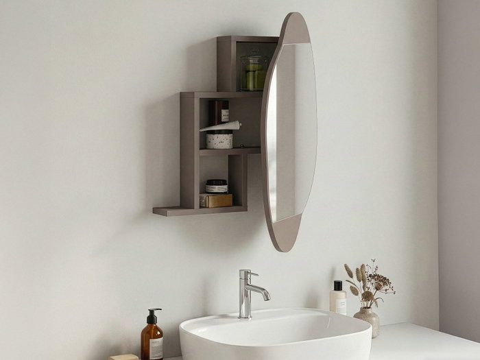 Hanah Home Mueble de Baño con Espejo y Almacenamiento, Light Mocha, 60x75x13 cm